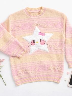 Pastel Pink & Cream Star Hello Kitty Crewneck Sweater